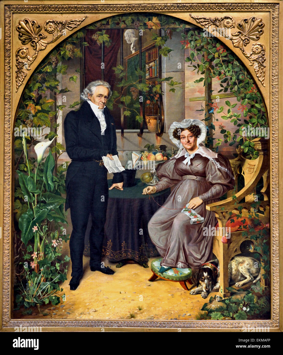 Portrait of artist`s parents Dorothea and dr Karl Friedrich August Grashof in the Arbour 1832 Otto Grashof 1812-1876 Cologne German Germany Stock Photo